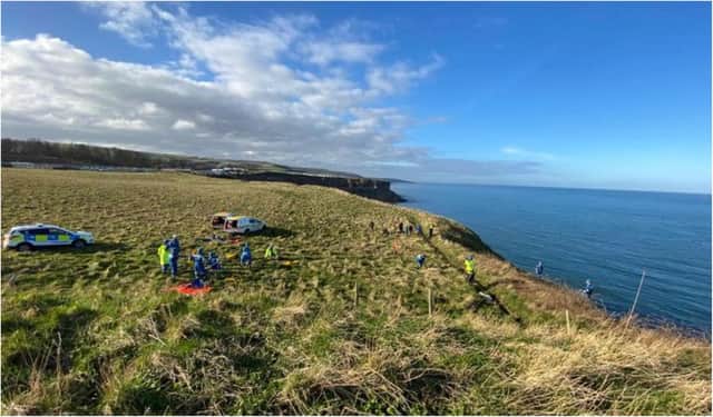 Eyemouth Coastguard joined the search for a missing dog that had ran off in the direction of the cliffs around Marshall Meadows Farm. Photo: Eyemouth Coastguard