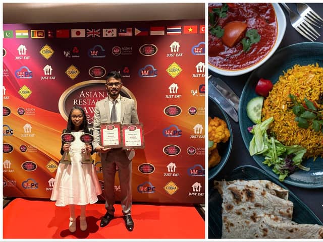 Mohammad Abbas with daughter Arisha (10) at the Scottish Asian Restaurant Awards 2023 where both his restaurants - Bo'ness Spice and Cilantro in Edinburgh - picked up awards.