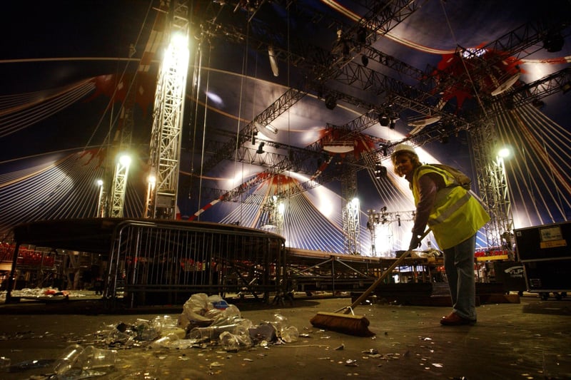 The Clean up after the MTV Europe music awards came to Edinburgh in 2003. The event was hosted in a big top tent at Ocean Terminal in Leith, with stars including Justin Timberlake, The Black Eyed Peas and Beyonce in attendance.
Photo by Phil Wilkinson.