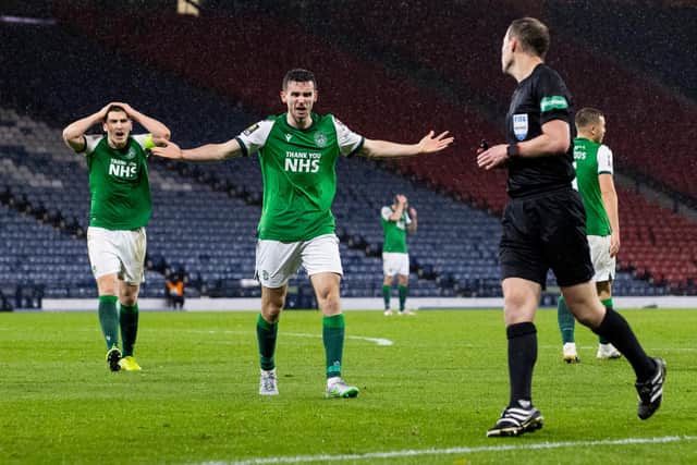 Hibs were narrowly edged out by Hearts at Hampden.