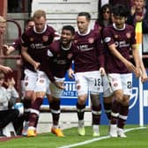 Josh Ginnelly celebrates making it 1-1 for Hearts against Aberdeen.