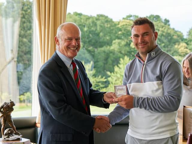 Royal Musselburgh's Stuart Blair is presented with his medal for winning the 2023 Lothians Championship at Bruntsfield Links. Picture: Lothians Golf Association