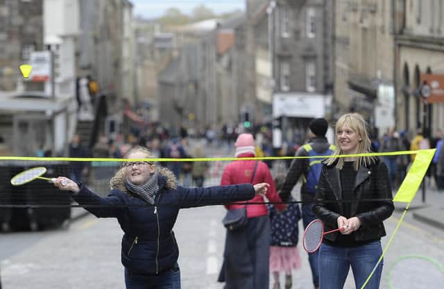 People taking part in street activities for Open Streets in May, prior to the Royal Mile shutting during August for Summertime Streets.
