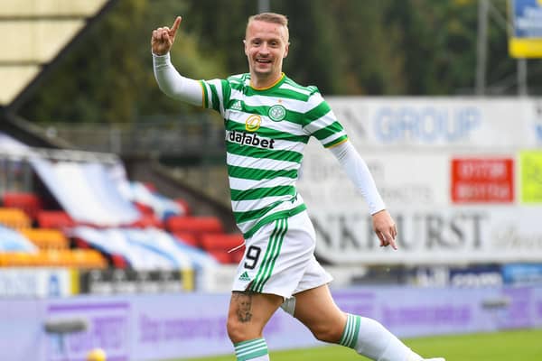 Celtic's Leigh Griffiths celebrates after scoring against St Johnstone at McDiarmid Park on October 4. Now he has earned a Scotland recall. (Photo by Craig Foy / SNS Group)