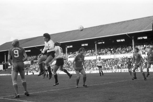 Craig Levein and Willie Irvine attack the Bayern goal during the Edinburgh Select v Bayern Munich football match on 13 August 1985. The Select side were made up of Hibs and Hearts players and over the years met teams such as Liverpool and Burnley.