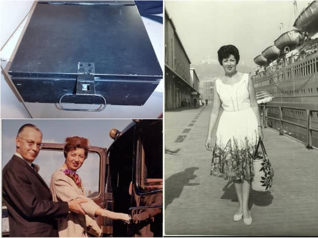 RBS is tying to find Carole's safe deposit box, similar to another one she owns and keeps at the RBS St Andrew's Square branch. Thelma Hardacre is seen here beside a cruise liner in Naples and, left, together with her husband Fred at their wedding. Pictures: Carole Mowat
