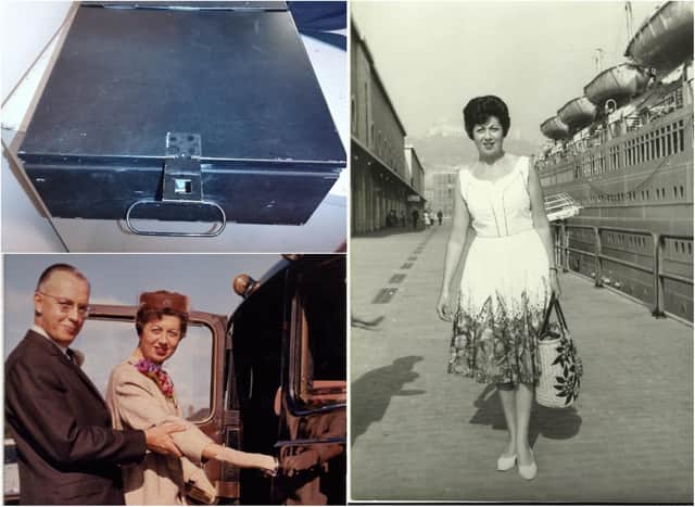 RBS is tying to find Carole's safe deposit box, similar to another one she owns and keeps at the RBS St Andrew's Square branch. Thelma Hardacre is seen here beside a cruise liner in Naples and, left, together with her husband Fred at their wedding. Pictures: Carole Mowat