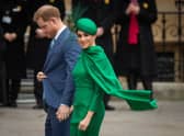 The Duke and Duchess of Sussex arriving at the Commonwealth Service at Westminster Abbey, London.