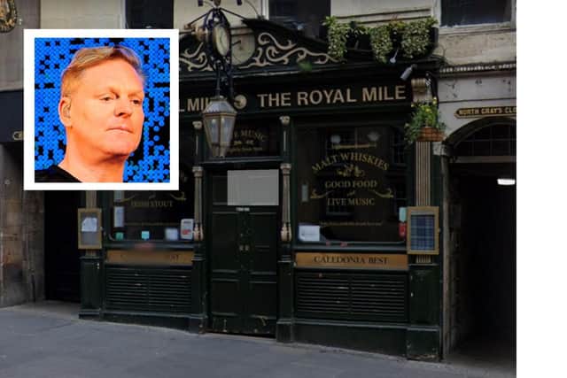 Andy Bell congratulated mike Paterson after his performance, which included an Erasure cover, at the Royal Mile Tavern.