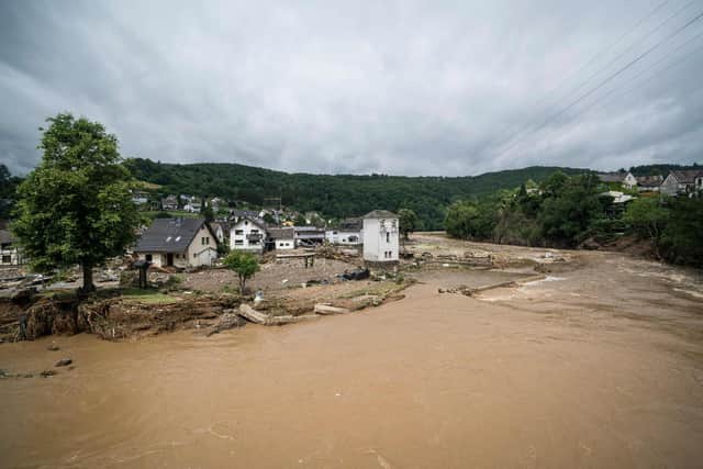Partial view of a flooded street and houses destroyed by the floods in Schuld (Getty Images)