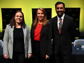 Kate Forbes, left, Ash Regan, and Humza Yousaf are standing to become leader of the SNP (Picture: Andy Buchanan/pool via Getty Images)