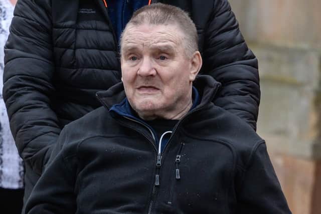 Edward (Eddie) Cairney, arriving at Glasgow High Court to face allegations of murder with his co-accused Avril Jones over the death of Margaret Fleming in Inverkip. April 23, 2019. Photo by SWNS.