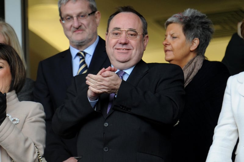 One of the club's most famous fans, Alex Salmond is often spotted at Tynecastle Park cheering on Hearts. He is pictured above watching the Scottish Cup final 5-1 Hearts victory against bitter rivals Hibs in 2012.