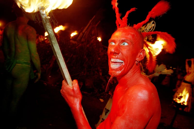 The Red Men represent the forces of chaos in the Beltane ritual, taunting the White Women, staging a series of charges at the procession and goading the Green Man.