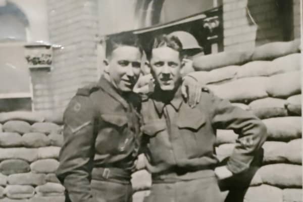 Christie Grahame, left, with his friend Jock Hunter who was shot dead while parachuting into Arnhem during the Second World War