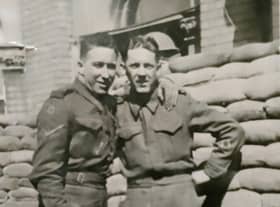 Christie Grahame, left, with his friend Jock Hunter who was shot dead while parachuting into Arnhem during the Second World War