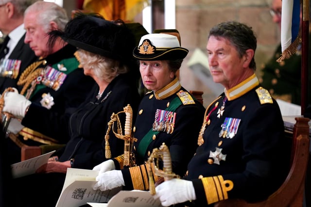 The Princess Royal and Vice Admiral Sir Tim Laurence during a Service of Prayer and Reflection for the Life of Queen Elizabeth II at St Giles' Cathedral, Edinburgh.