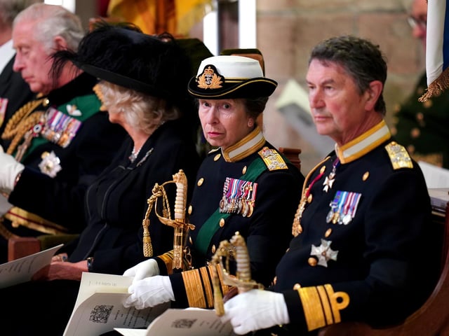 The Princess Royal and Vice Admiral Sir Tim Laurence during a Service of Prayer and Reflection for the Life of Queen Elizabeth II at St Giles' Cathedral, Edinburgh.