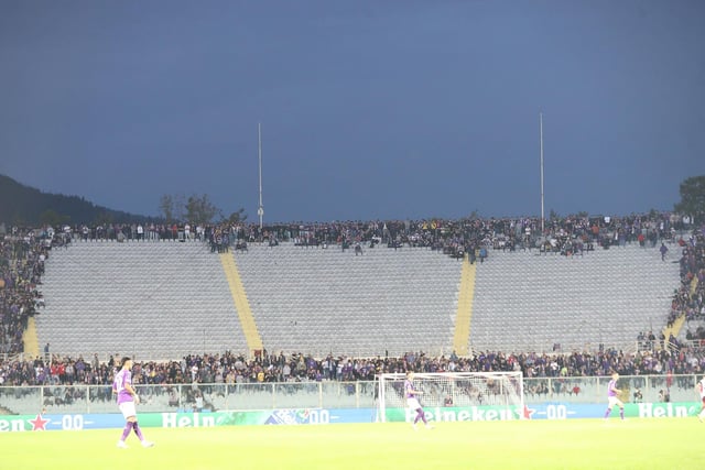 Fans of Fiorentina make their protest against Hearts at Stadio Artemio Franchi. Picture Gabriele Maltinti/Getty