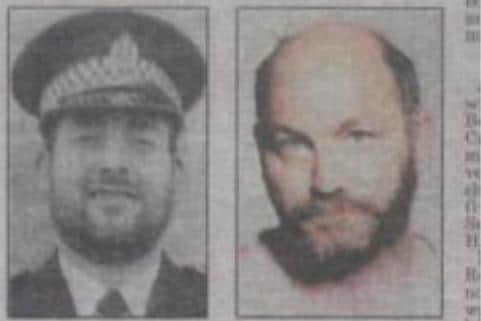 Shoe fetishist Charlie Hay was sent down for five years. Child killer Robert Black is pictured on the right in the same newspaper cutting.