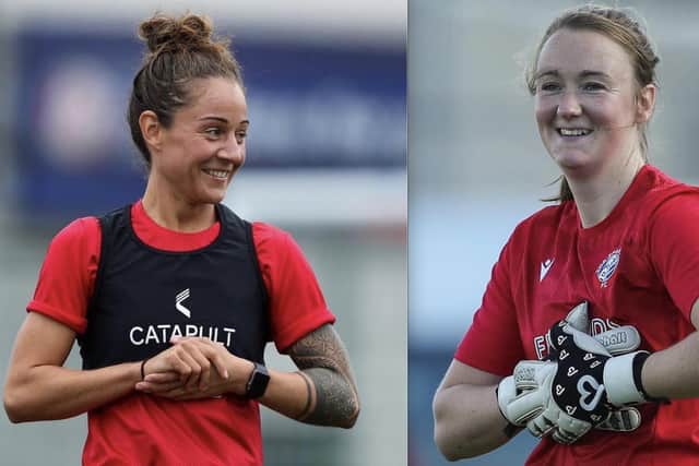 Louise Mason and Rachel Harrison, who have both made more than 200 appearances for the club, have signed semi-pro contract extensions at Spartans. Picture: Mark Brown