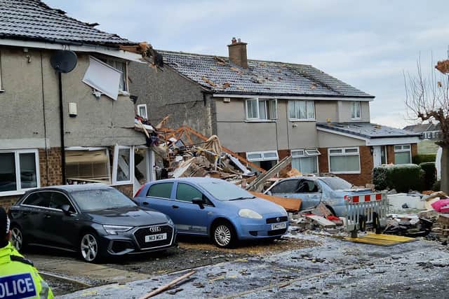 The scene of devastation at Baberton Mains Avenue the morning after the late-night house explosion on Friday, December 1.