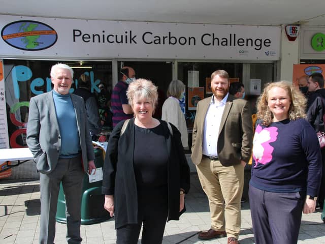 The local SNP politicians were at the opening of the new Penicuik Carbon Challenge shop. L to R: Cllr Joe Wallace, Christine Grahame MSP, Owen Thompson MP and Cllr Debbi McCall.
