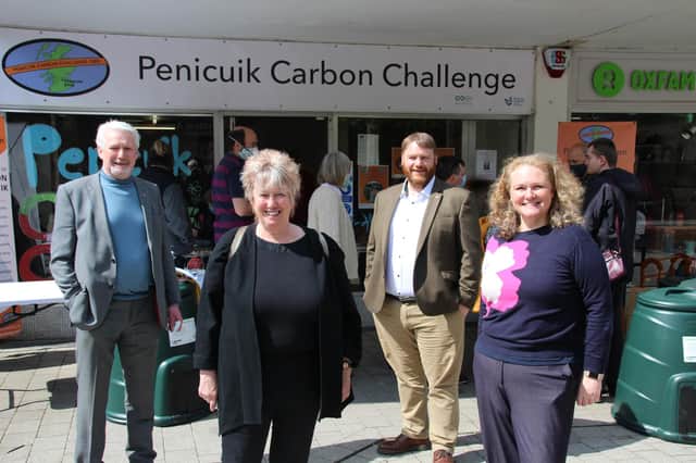 The local SNP politicians were at the opening of the new Penicuik Carbon Challenge shop. L to R: Cllr Joe Wallace, Christine Grahame MSP, Owen Thompson MP and Cllr Debbi McCall.