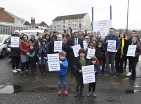 Residents were joined by MSPs and councillors in a protest against proposed student housing at Eyre Place..  Picture: Greg Macvean