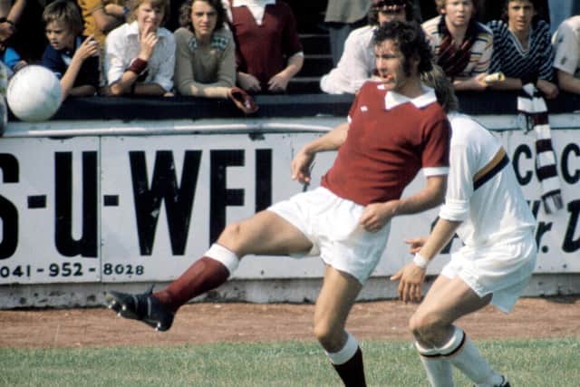 Alan Anderson in action for Hearts in 1975/1976 - his last season before retiring