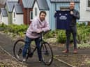Sir Chris Hoy visits Social Bite's first village in Granton, Edinburgh, with the charity's founder Josh Littlejohn, to launch the Break the Cycle campaign.