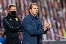 Robbie Neilson encourages his Hearts players during the fixture with Inverness CT. Picture: SNS