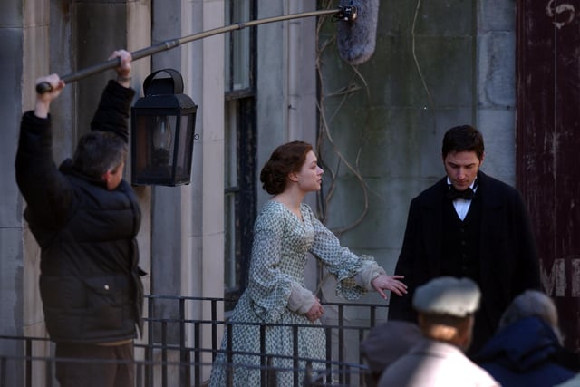 Filming at St Stephen Street in Edinburgh in April, 2004 of BBC period drama North and South.