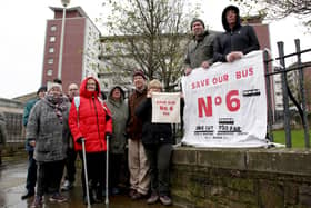 Residents of Dumbiedykes protesting at the withdrawal of the No6 bus which has left them cut off.  Picture: Alistair Linford.
