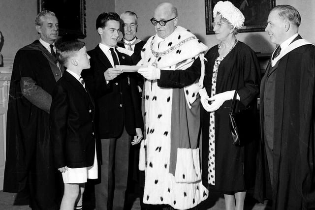 A pupil receives an award at the Royal High School prizegiving in August 1963.