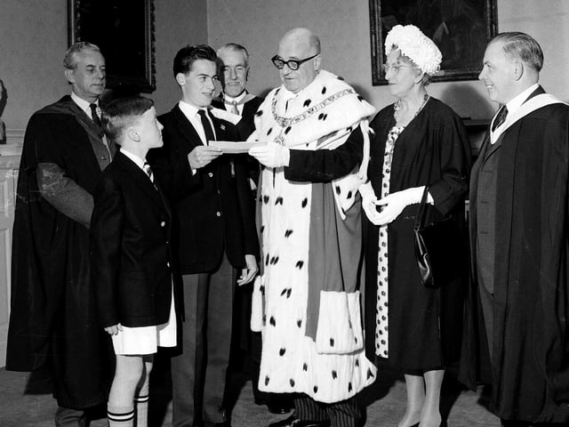 A pupil receives an award at the Royal High School prizegiving in August 1963.