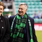 Hibs chairman Ron Gordon, right, with former chief executive Leeann Dempster. Picture: SNS