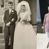 Nora and Bill Lyle on their wedding day and celebrating their anniversary.