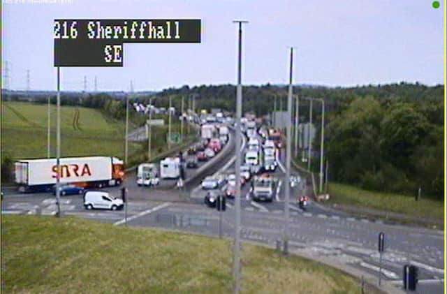 Traffic at Sheriffhall on the A720, Edinburgh City Bypass on Thursday afternoon (Photo: Traffic Scotland).