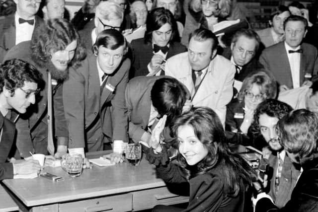 Winner of the Eurovision Song Contest, Vicky Leandros,  representing Luxembourg, revels in attention from the press in Edinburgh,  March 1972