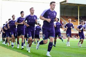 Hibs players being put through their paces prior to Sunday's defeat to Motherwell at Fir Park. Picture: SNS