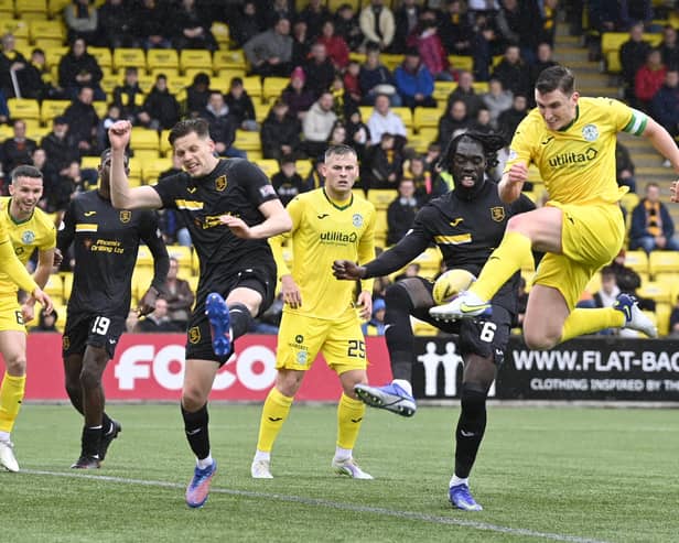 Paul Hanlon goes close for a Hibs team that failed to register a shot on target against Livingston