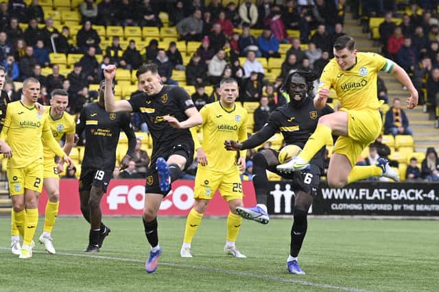 Paul Hanlon goes close for a Hibs team that failed to register a shot on target against Livingston