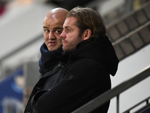 Hearts sporting director Joe Savage with manager Robbie Neilson.
