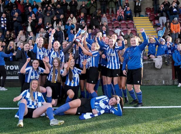 Penicuik celebrate at full-time with the Youth Cup secured. Picture: Aimee Todd | Sportpix for SWF