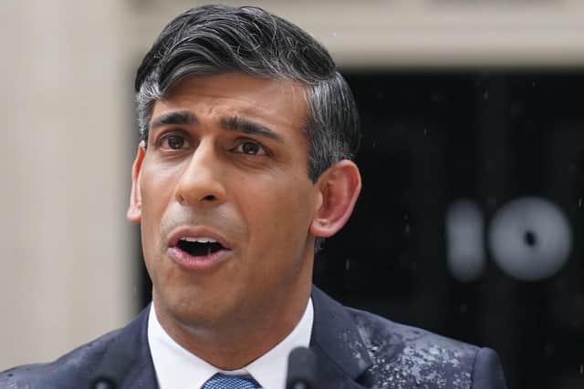 Prime Minister Rishi Sunak issues a statement outside 10 Downing Street, London, after calling a general election for July 4