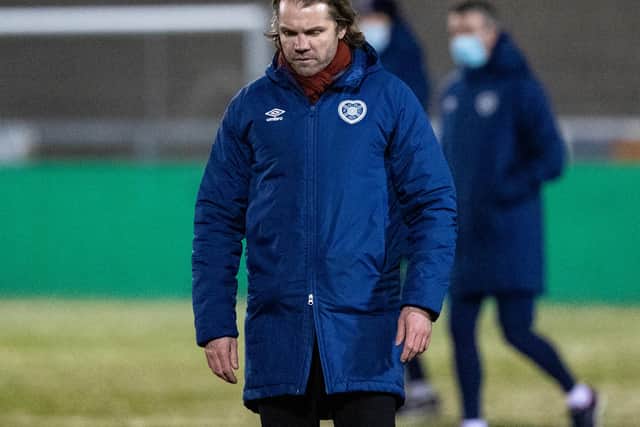 Hearts manager Robbie Neilson at full-time at Palmerston Park.