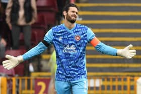 Craig Gordon in action during the cinch Premiership encounter between Hearts and Motherwell at Fir Park. Picture: SNS