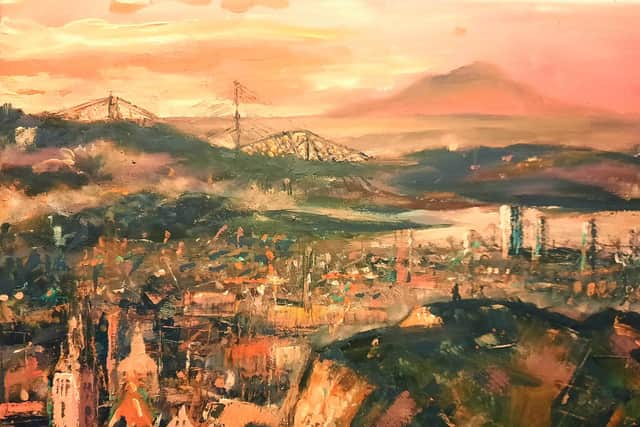 Painting of Edinburgh from the Crags by Andy Keir