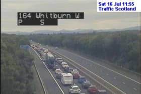 An image released by Traffic Scotland shows the extend of the tailbacks on the M8 in the Bathgate and Whitburn area. PIC: Traffic Scotland/Twitter.